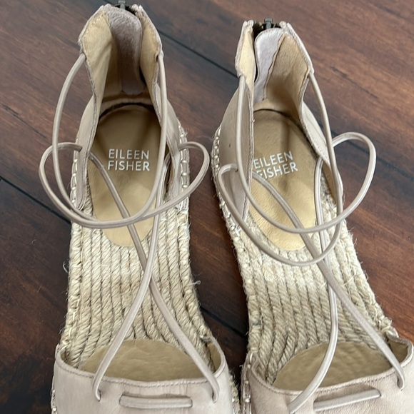 Eileen Fisher Leather Lace Up Espadrille Sandal Size 8.5 Boho Coastal - Picture 7 of 10